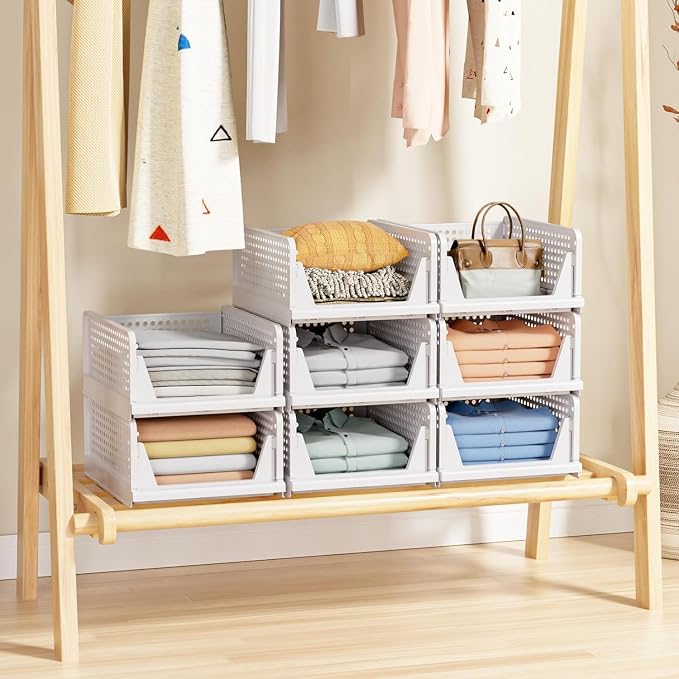 ✨ 4-Pack Stackable Closet Storage Bins – Organize More, Save Space Fast