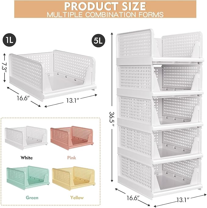 ✨ 4-Pack Stackable Closet Storage Bins – Organize More, Save Space Fast