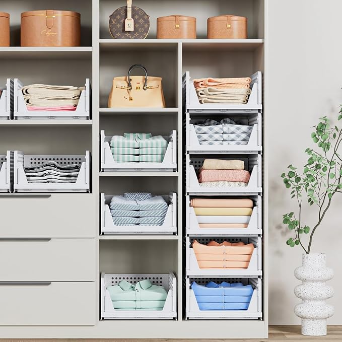 ✨ 4-Pack Stackable Closet Storage Bins – Organize More, Save Space Fast