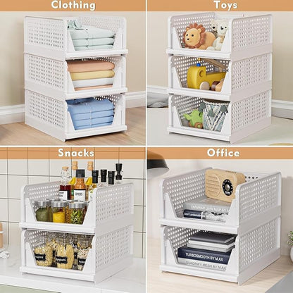 ✨ 4-Pack Stackable Closet Storage Bins – Organize More, Save Space Fast