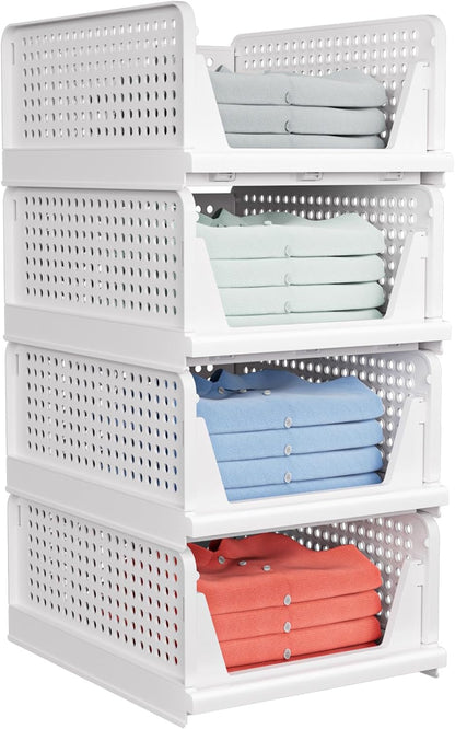 ✨ 4-Pack Stackable Closet Storage Bins – Organize More, Save Space Fast