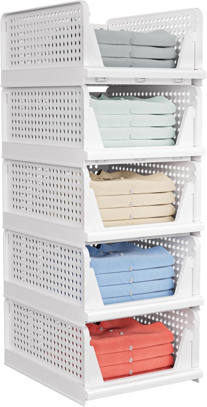 ✨ 4-Pack Stackable Closet Storage Bins – Organize More, Save Space Fast