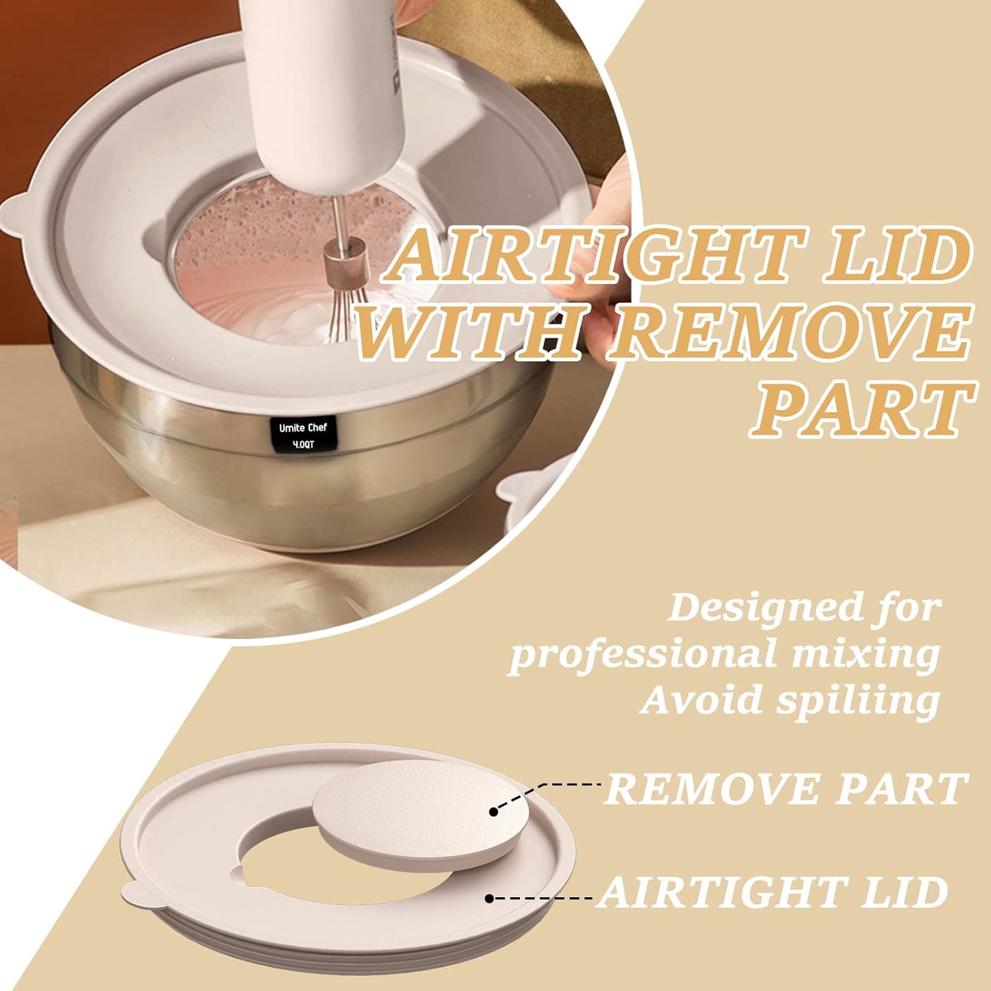 🔥Mixing Bowls with Airtight Lids Set, 26PCS Stainless Steel Khaki Bowls with Grater Attachments