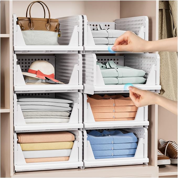 ✨ 4-Pack Stackable Closet Storage Bins – Organize More, Save Space Fast