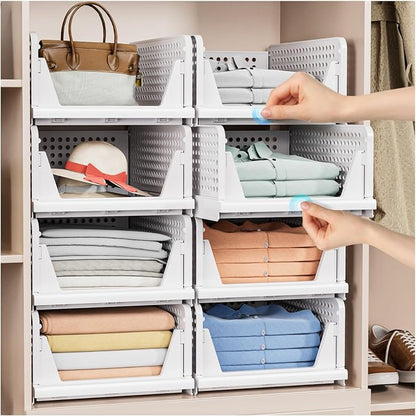 ✨ 4-Pack Stackable Closet Storage Bins – Organize More, Save Space Fast