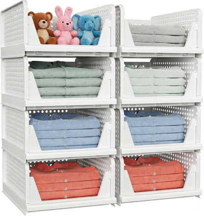 ✨ 4-Pack Stackable Closet Storage Bins – Organize More, Save Space Fast