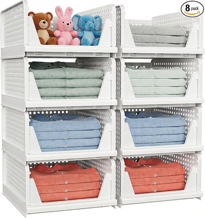 ✨ 4-Pack Stackable Closet Storage Bins – Organize More, Save Space Fast
