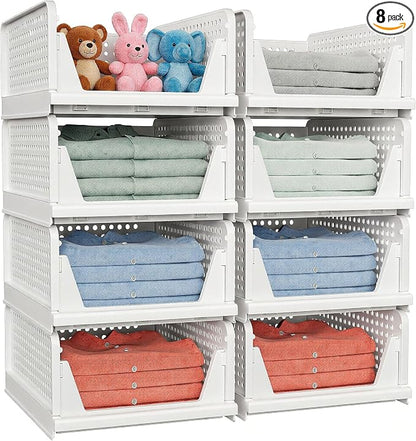 ✨ 4-Pack Stackable Closet Storage Bins – Organize More, Save Space Fast